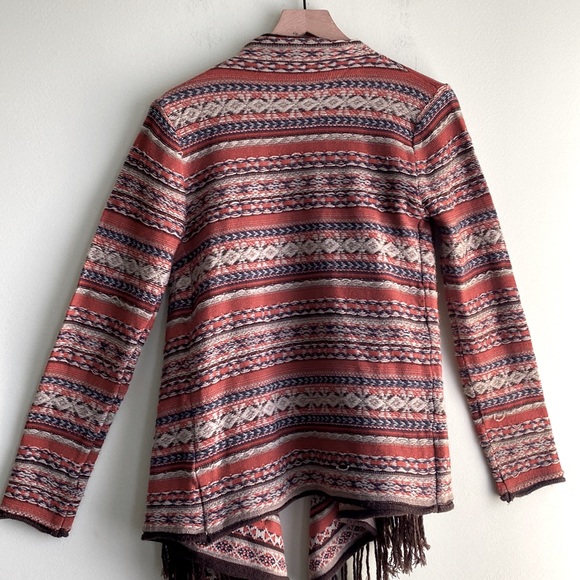 Elan Southwestern Fringe Open Front Waterfall Cardigan - Picture 3 of 5